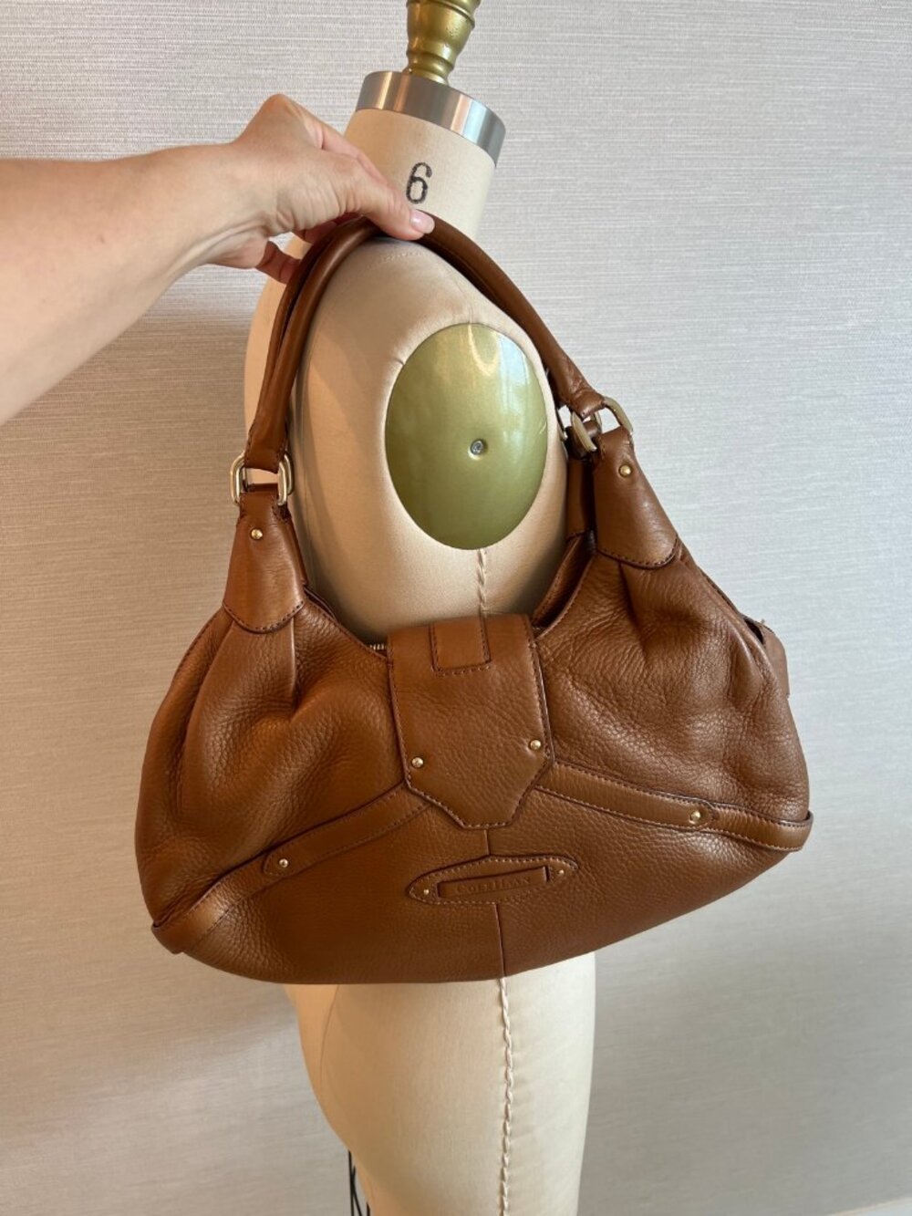 Cole Haan Village Brown Pebbled Leather Hobo Bag Gold Hardware